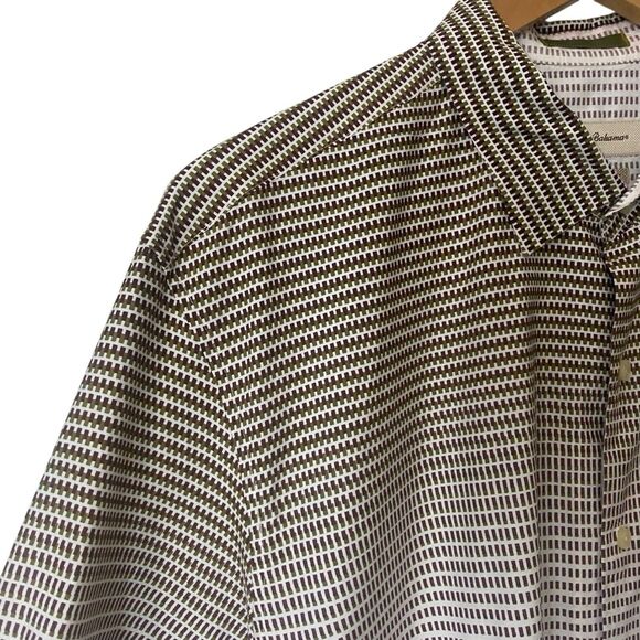 Tommy Bahama Island Modern Fit Mens  XXL Cotton Silk Button Up Shirt Brown White - Picture 7 of 13